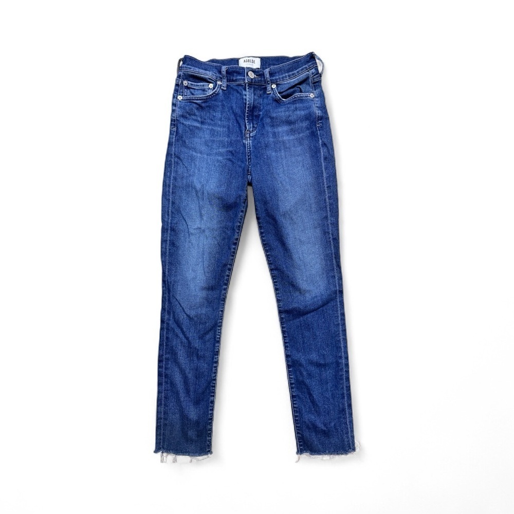 Agolde High Rise Skinny Cropped Frayed Hem Jeans Size 25 Blue
